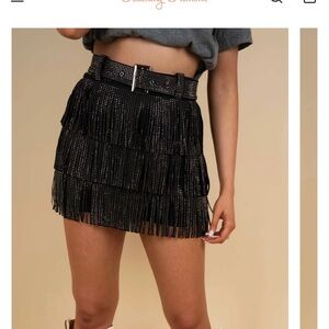 NWOT Blushing Brunette Black Fringe Skirt/skort